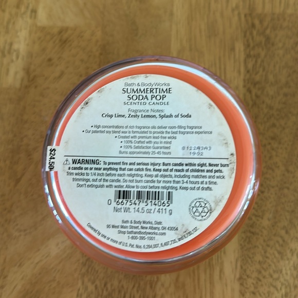 Bath & Bodyworks Summertime Soda Pop 3 wick candle - Picture 3 of 3